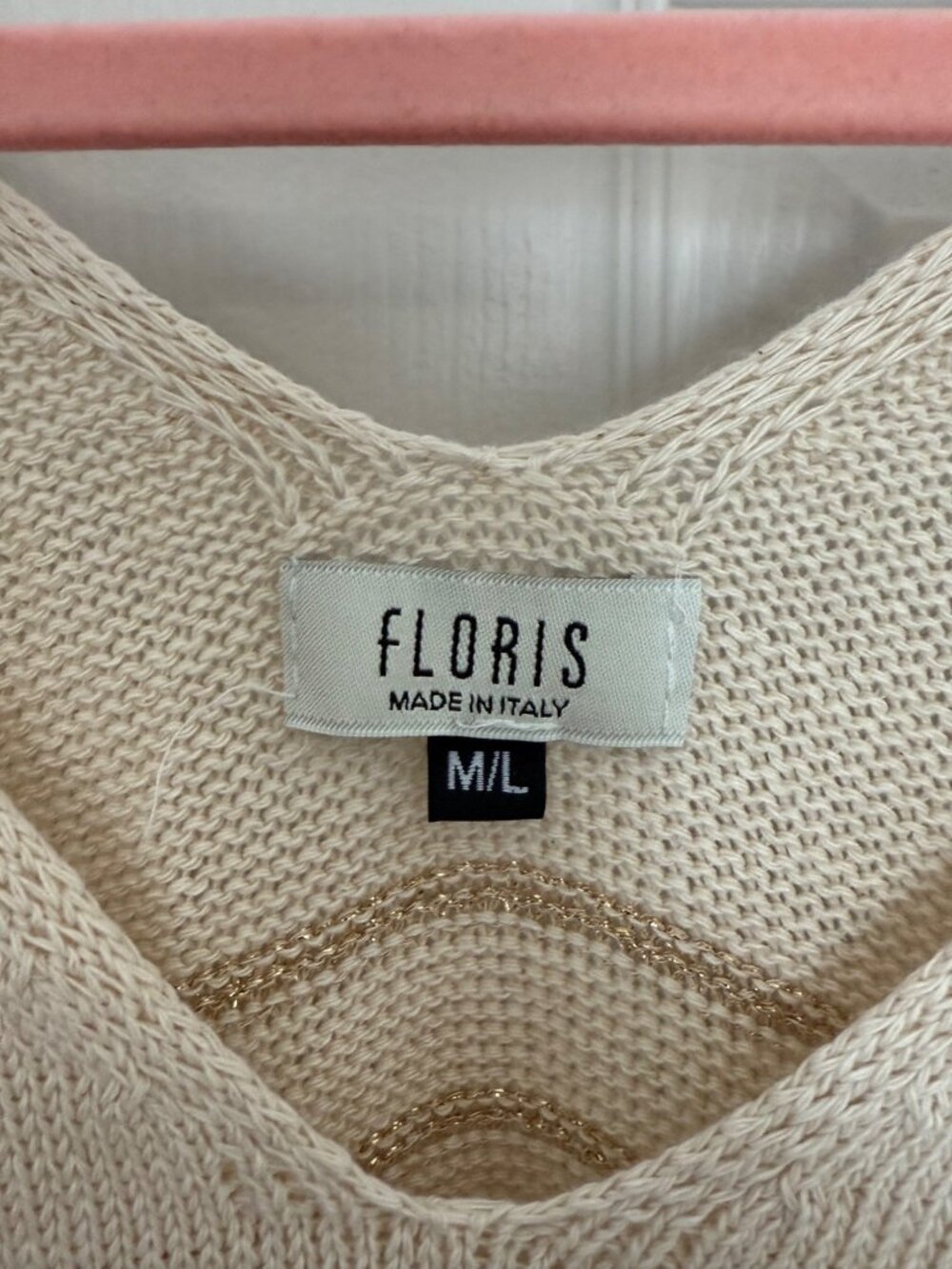 Floris Knit Sleeveless Sweater Dress Cover Up Cream Gold Coastal Beach M/L - Picture 5 of 9